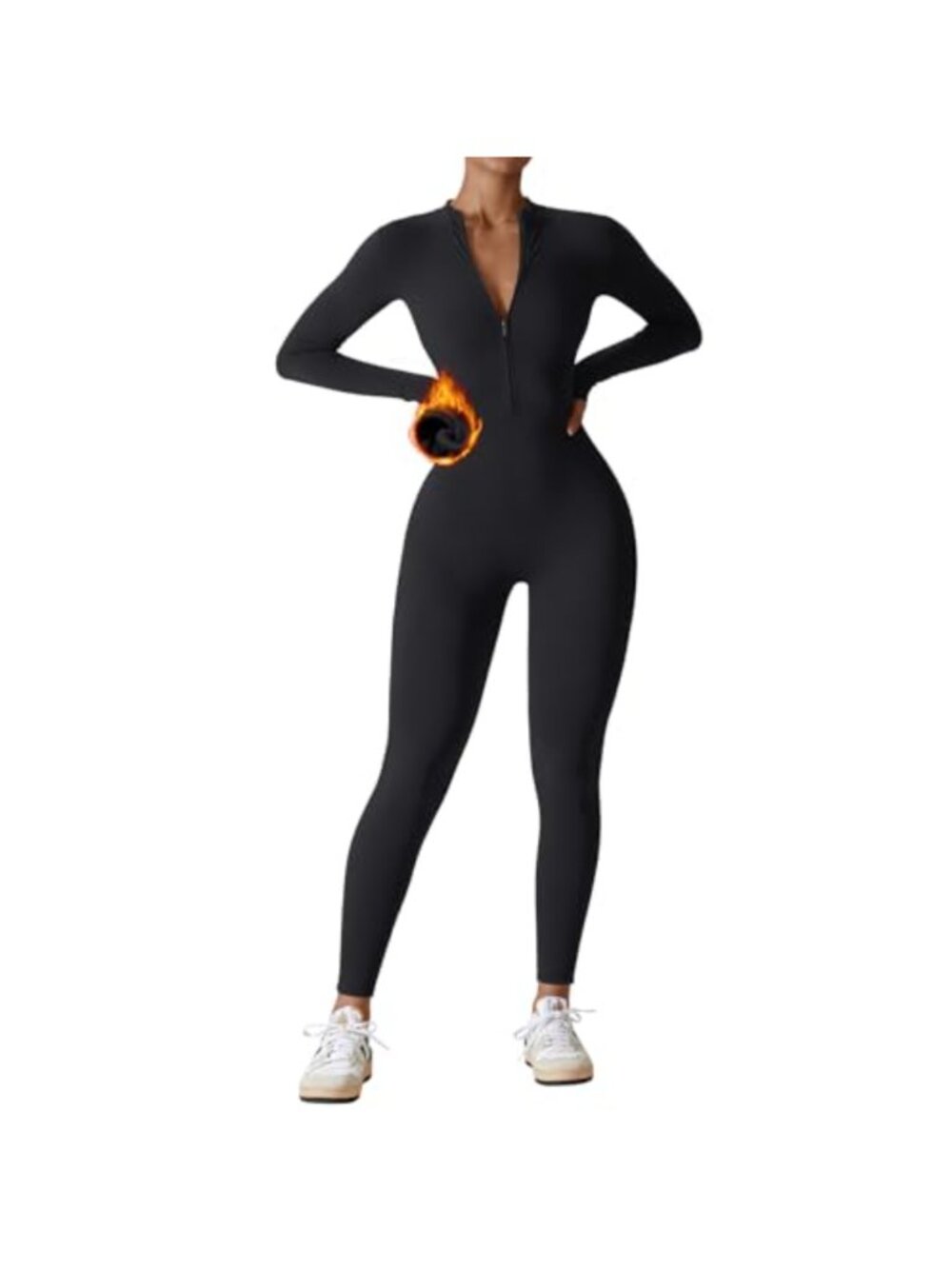 Women's Zip Up Long Sleeve Workout Jumpsuit Romper